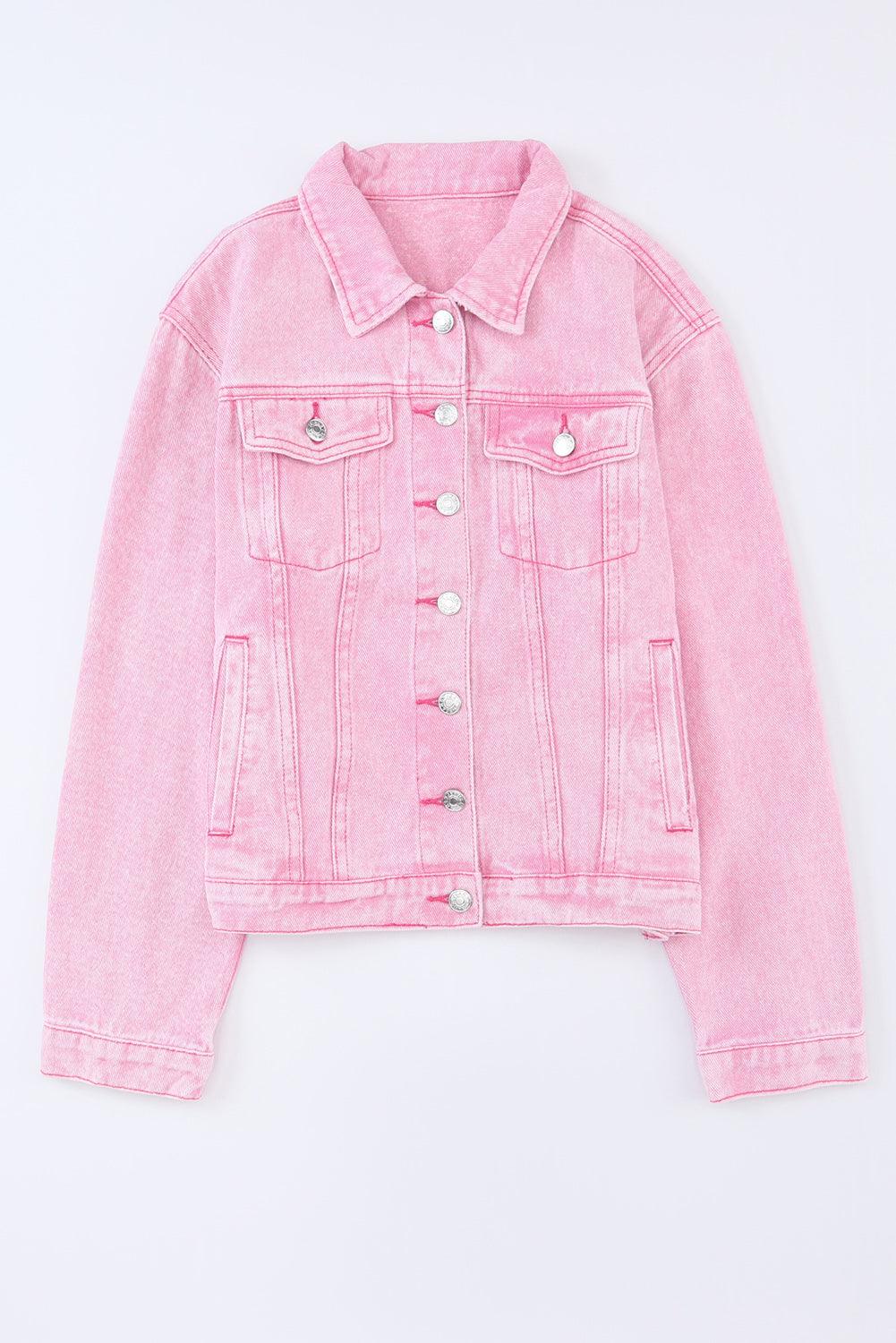 Pocketed Button Up Collared Neck Denim Jacket Carauana Store