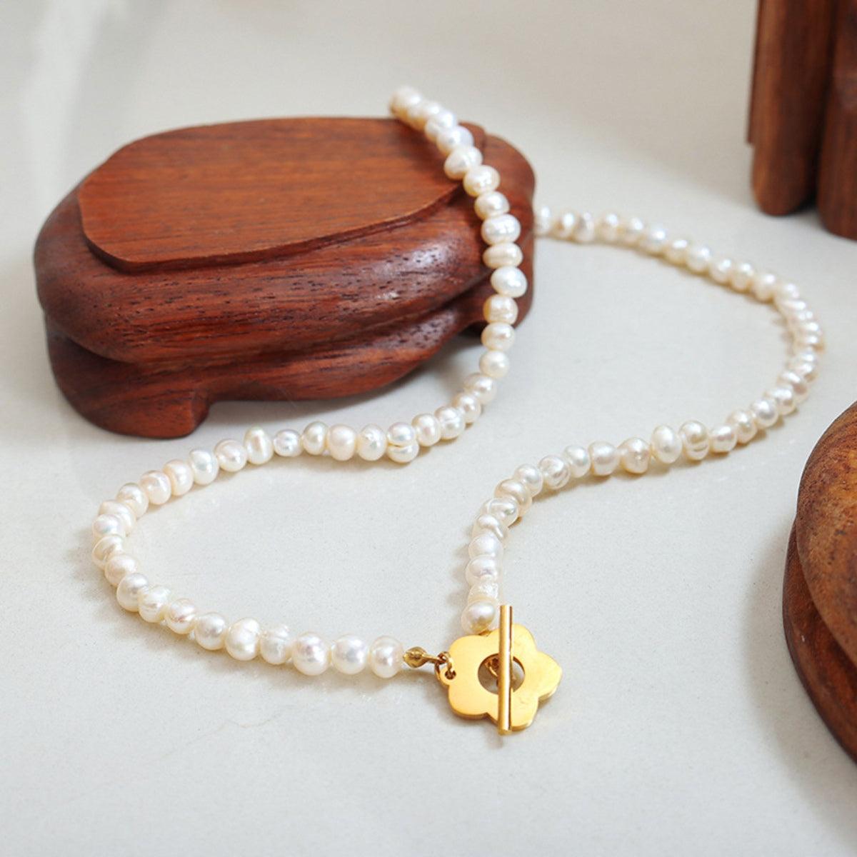 Titanium Steel Pearl Flower Necklace Carauana Store
