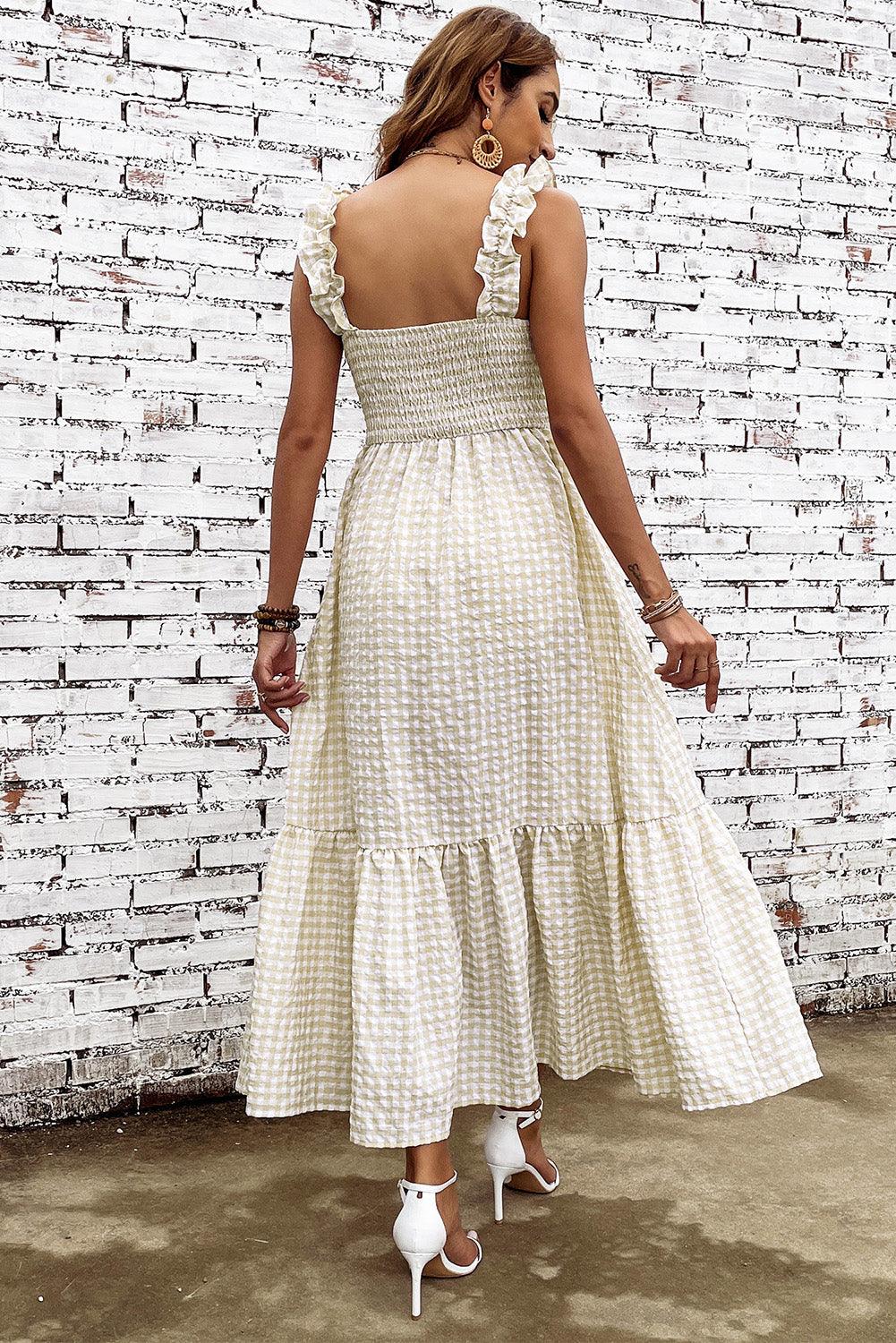 Plaid Ruffle Strap Square Neck Dress Carauana Store