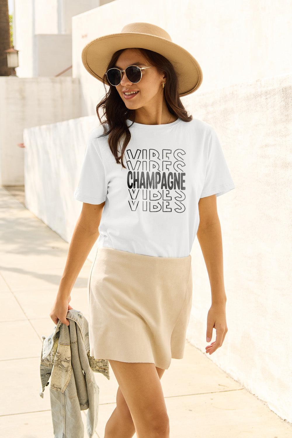 Simply Love Full Size CHAMPAGNE VIBES Short Sleeve T-Shirt Carauana Store
