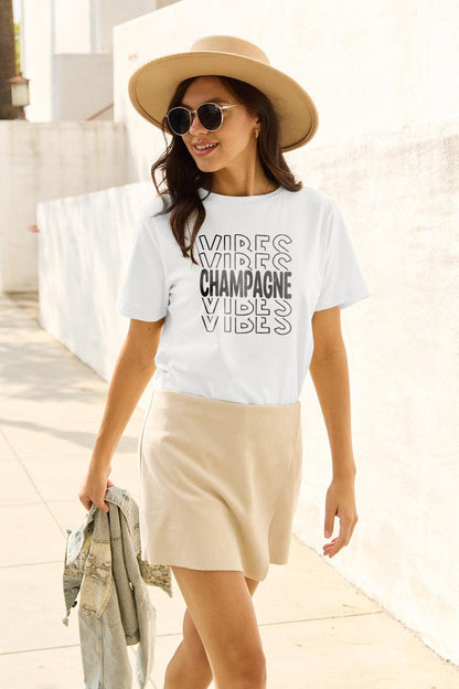 Simply Love Full Size CHAMPAGNE VIBES Short Sleeve T-Shirt Carauana Store