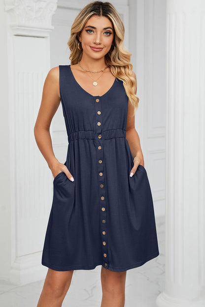 Buttoned Wide Strap Mini Dress Carauana Store