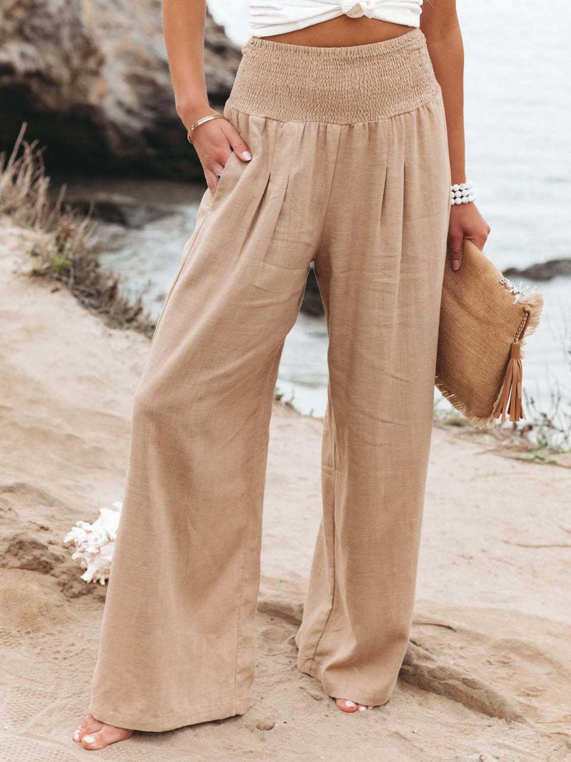 Full Size Smocked Waist Wide Leg Pants Carauana Store