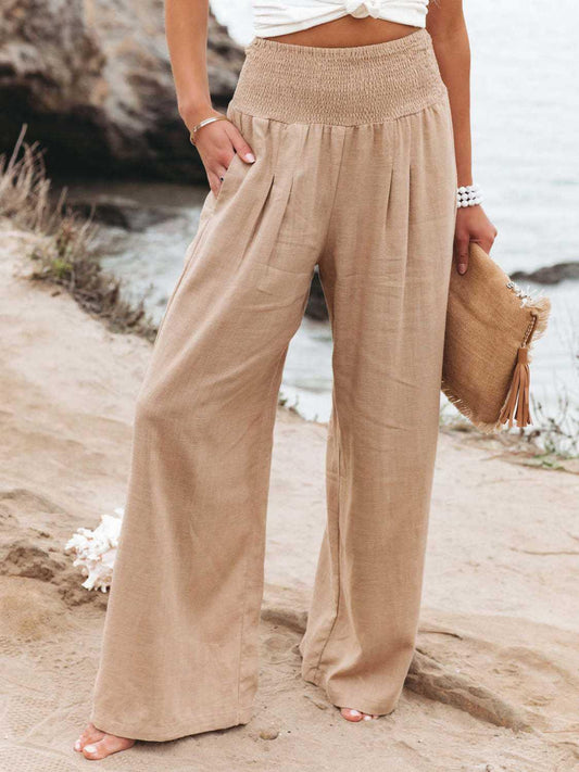 Full Size Smocked Waist Wide Leg Pants Carauana Store