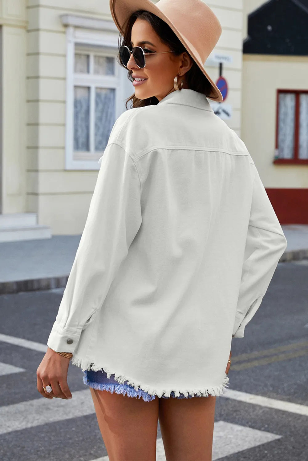 Button Up Pocketed Raw Hem Denim Jacket Carauana Store