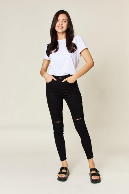 Judy Blue Full Size Distressed Tummy Control High Waist Skinny Jeans Carauana Store