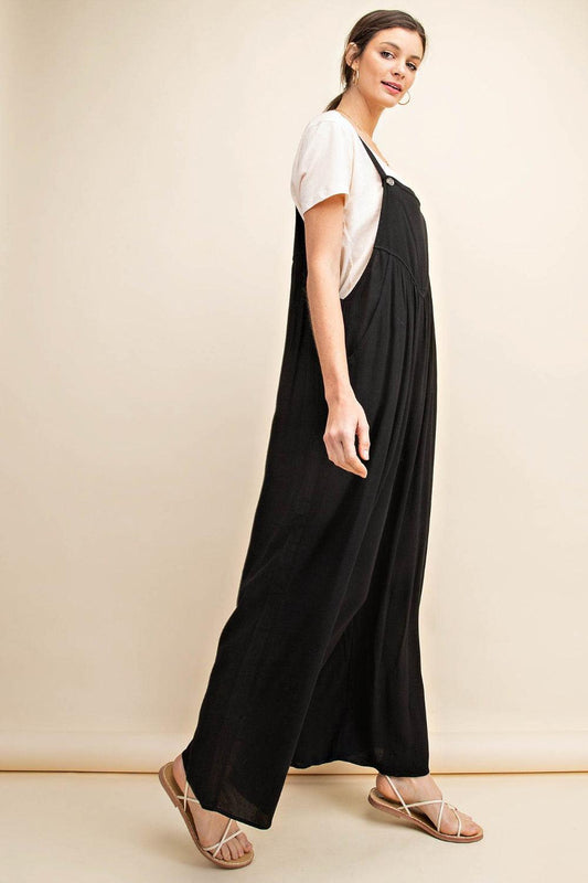 Kori America Full Size Sleeveless Ruched Wide Leg Overalls Carauana Store