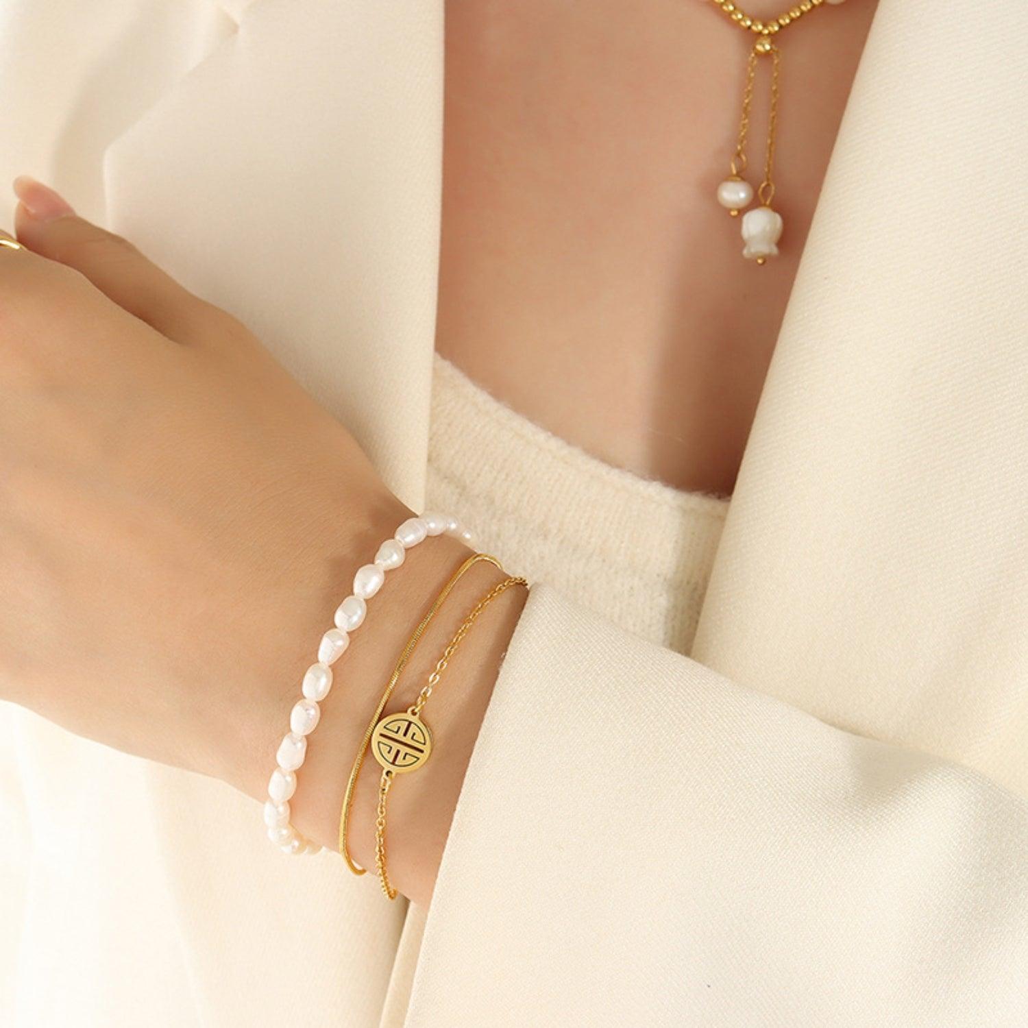 Titanium Steel Three-Layered Pearl Bracelet Carauana Store