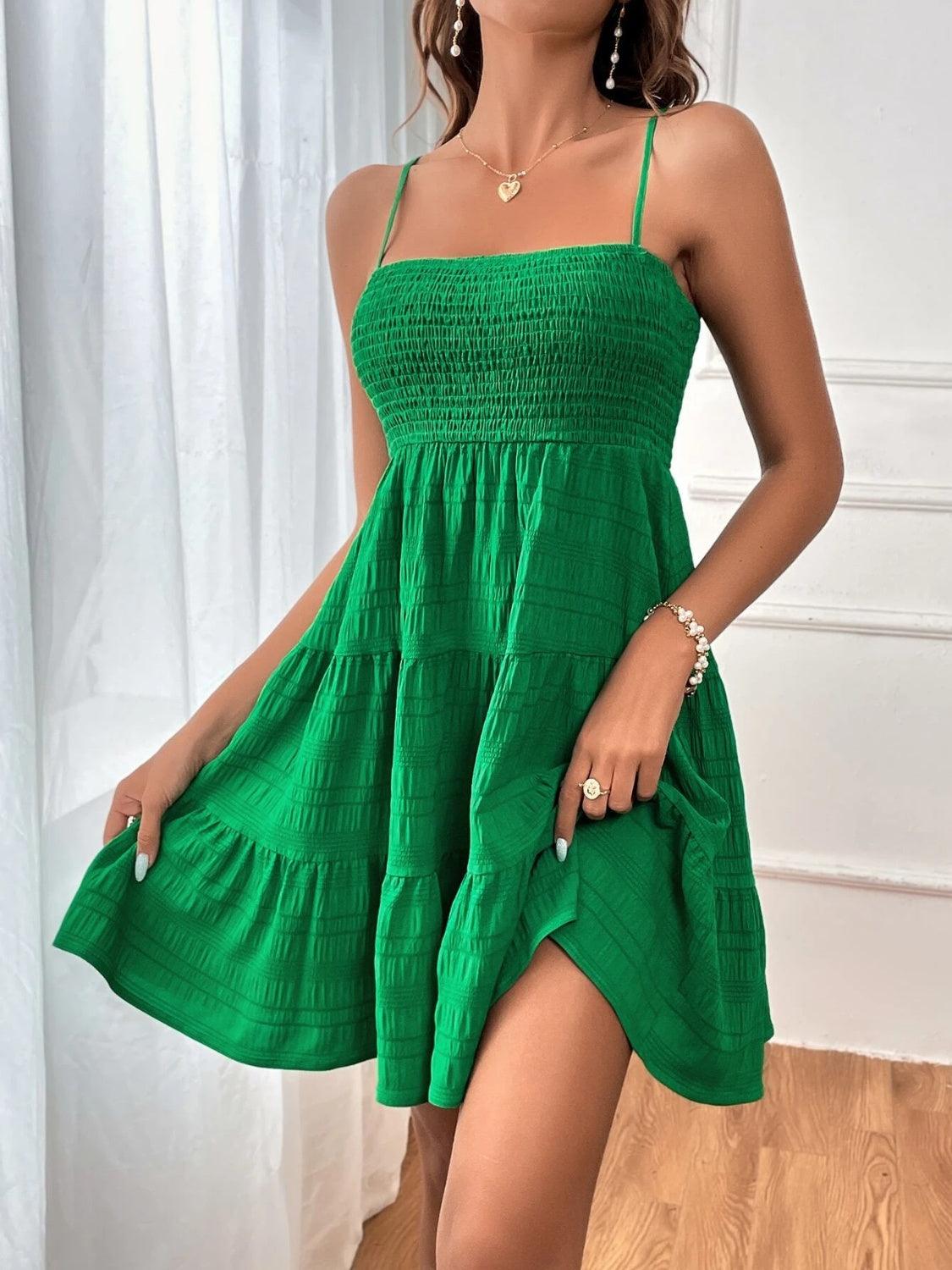 Smocked Tiered Sleeveless Mini Dress Carauana Store