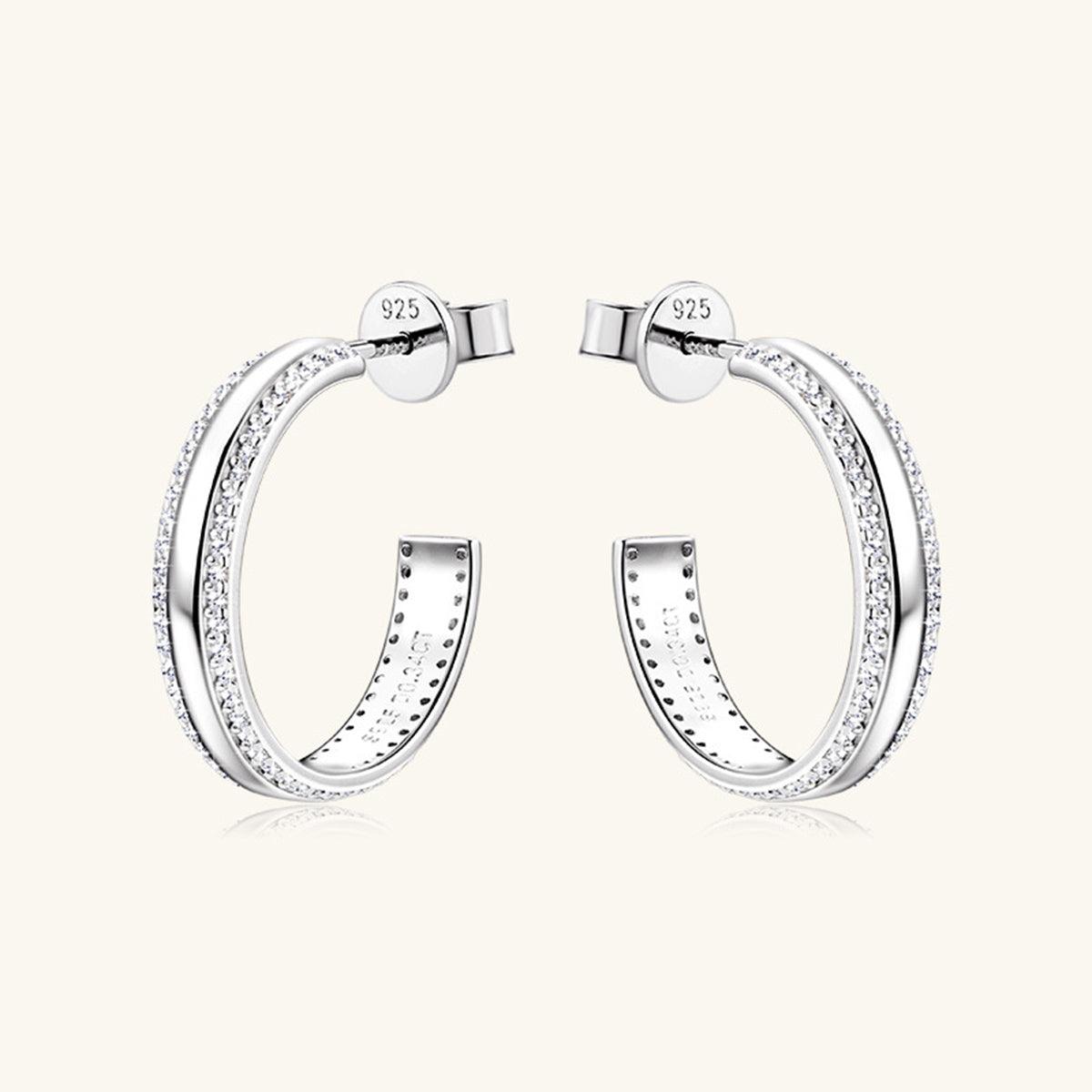 925 Sterling Silver Inlaid Moissanite C-Hoop Earrings Carauana Store