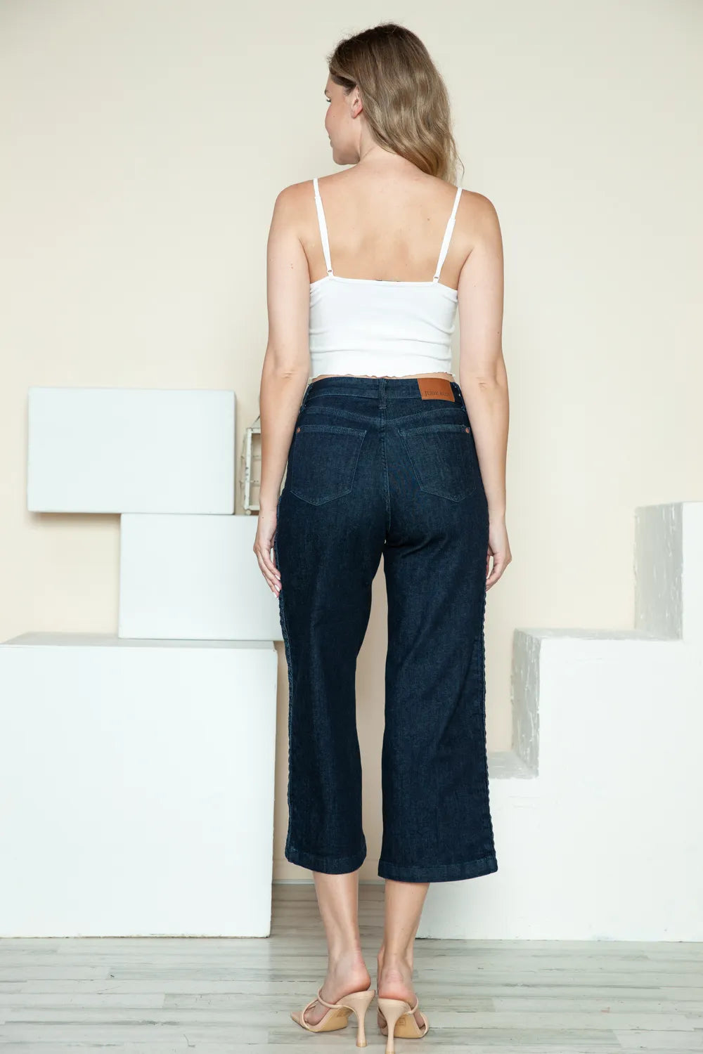 Judy Blue Full Size Side Seam Braid Detail Crop Wide Leg Jeans Carauana Store