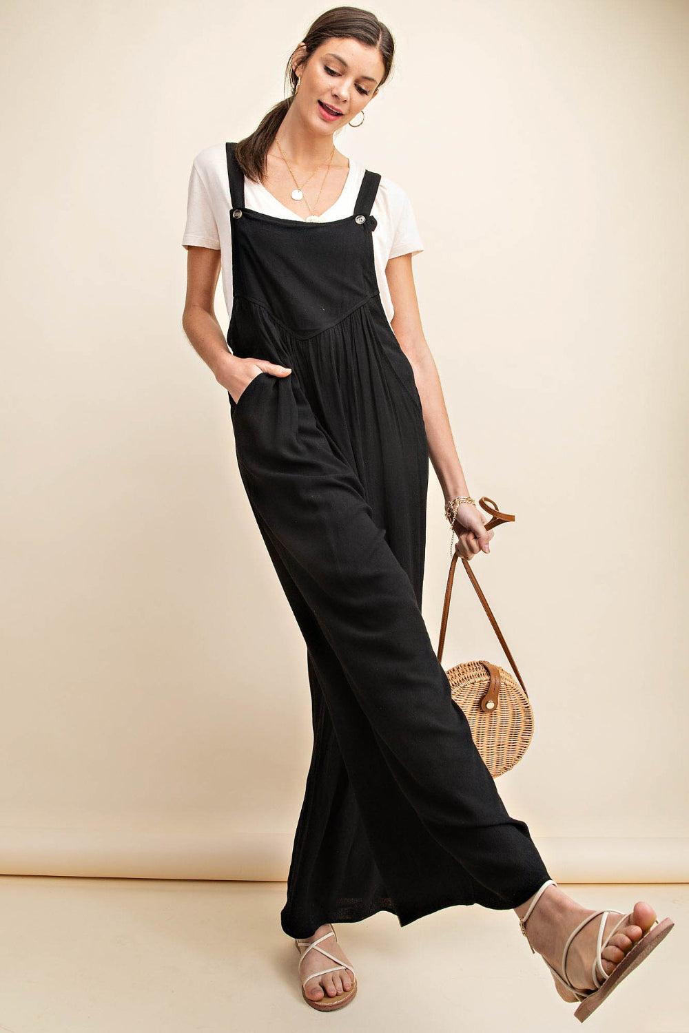 Kori America Full Size Sleeveless Ruched Wide Leg Overalls Carauana Store