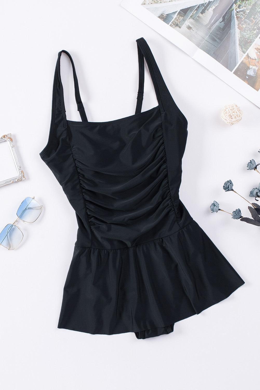 Ruched Square Neck Sleeveless One-Piece Swimwear Carauana Store