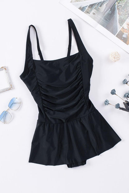 Ruched Square Neck Sleeveless One-Piece Swimwear Carauana Store