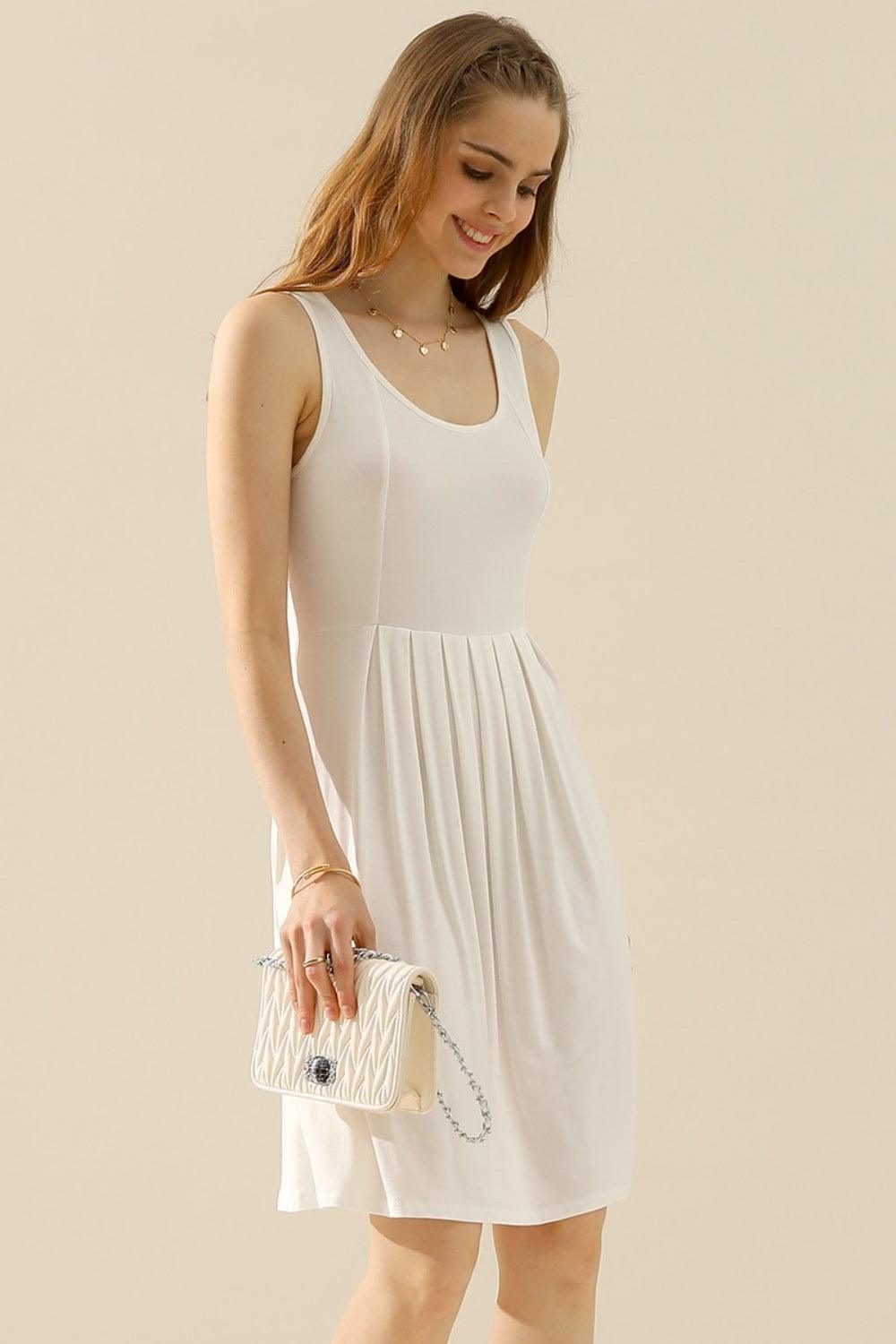 Doublju Full Size Round Neck Ruched Sleeveless Dress with Pockets Carauana Store