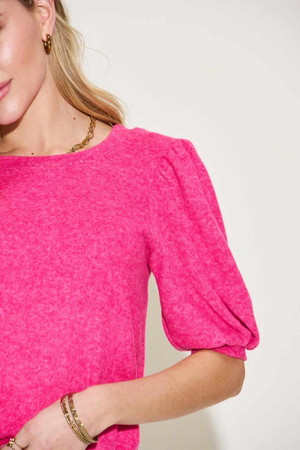 Zenana Round Neck Lantern Half Sleeve Sweater Carauana Store
