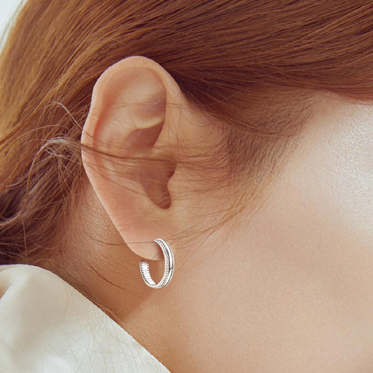 925 Sterling Silver Inlaid Moissanite C-Hoop Earrings Carauana Store