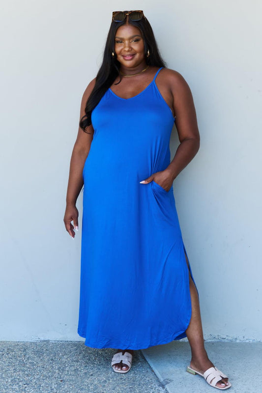Ninexis Good Energy Full Size Cami Side Slit Maxi Dress in Royal Blue Carauana Store