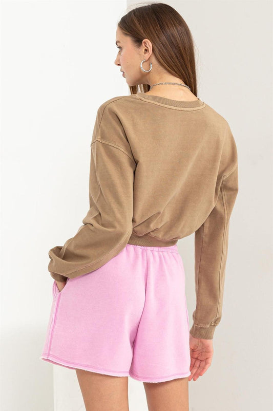 HYFVE Round Neck Long Sleeve Cropped Sweatshirt Carauana Store