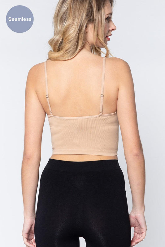 ACTIVE BASIC Round Neck Crop Rib Seamless Cami Carauana Store