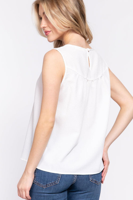ACTIVE BASIC Round Neck Lace Patch Texture Tank Carauana Store