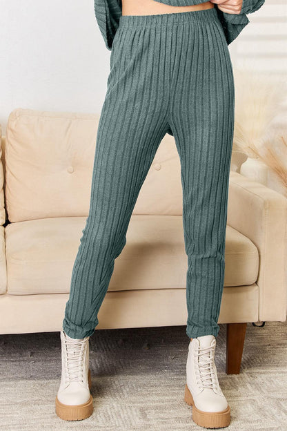Basic Bae Full Size Notched Long Sleeve Top and Pants Set Carauana Store