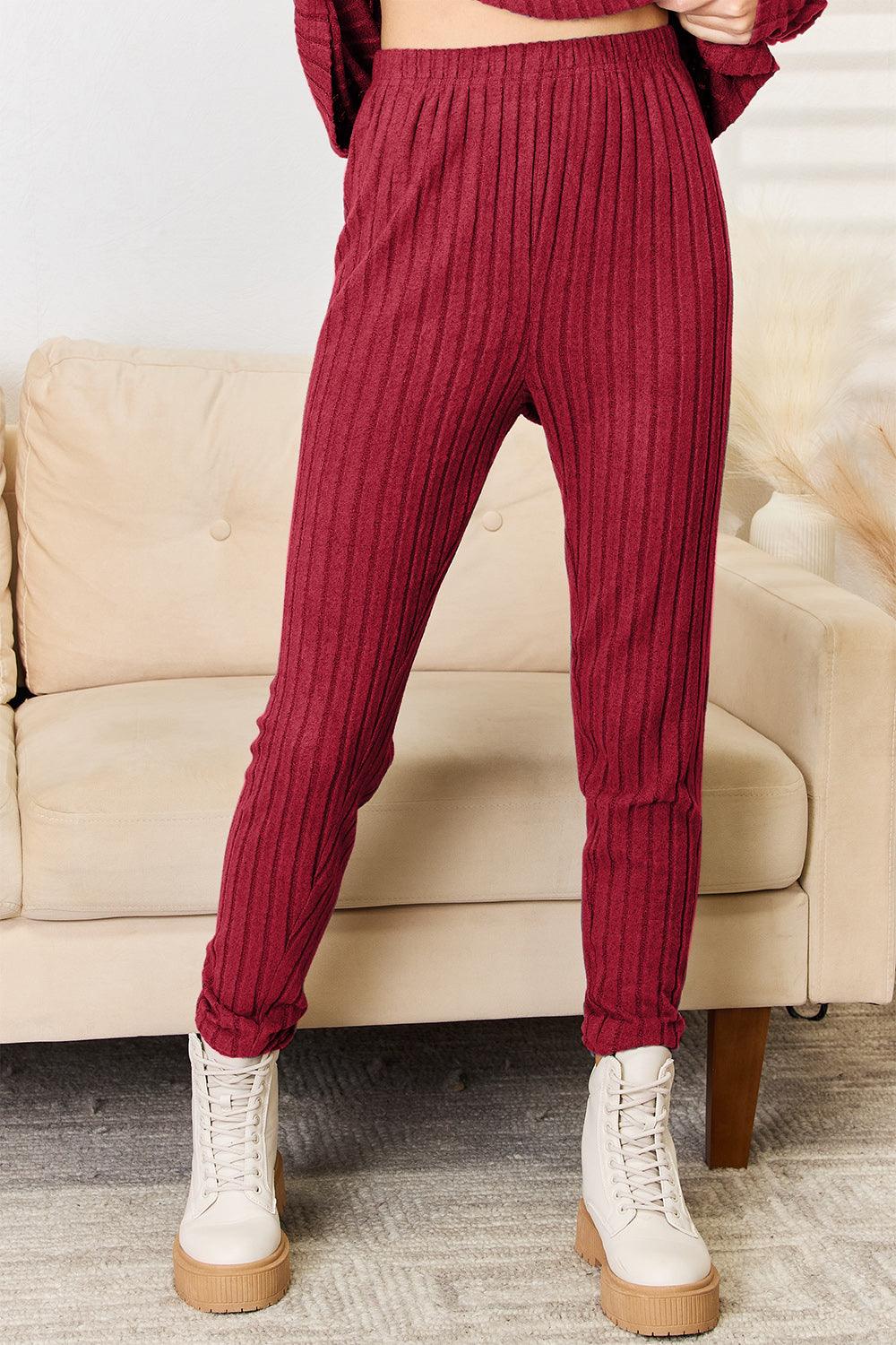 Basic Bae Full Size Notched Long Sleeve Top and Pants Set Carauana Store