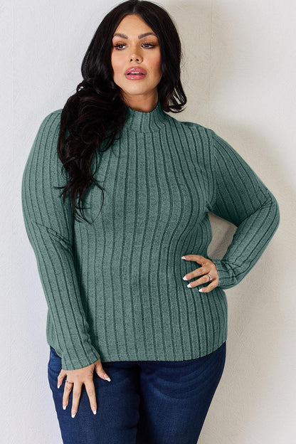 Basic Bae Full Size Ribbed Mock Neck Long Sleeve T-Shirt Carauana Store