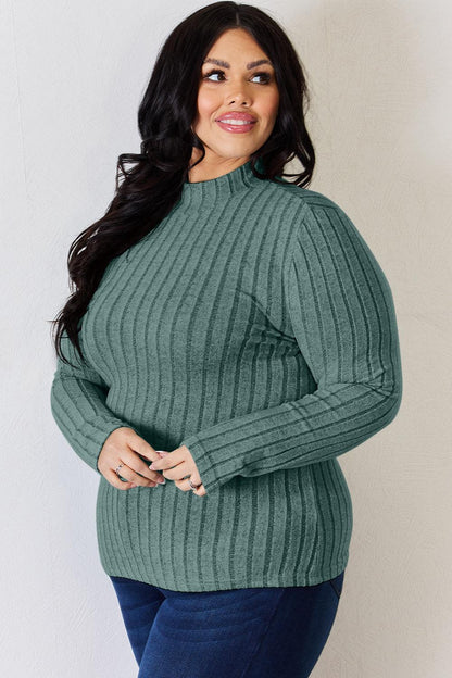 Basic Bae Full Size Ribbed Mock Neck Long Sleeve T-Shirt Carauana Store