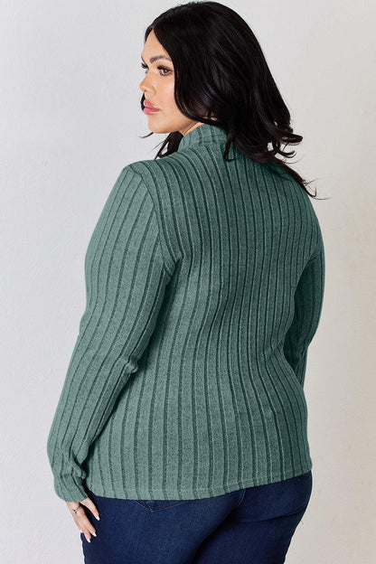 Basic Bae Full Size Ribbed Mock Neck Long Sleeve T-Shirt Carauana Store