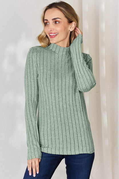 Basic Bae Full Size Ribbed Mock Neck Long Sleeve T-Shirt Carauana Store