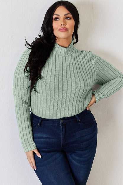Basic Bae Full Size Ribbed Mock Neck Long Sleeve T-Shirt Carauana Store