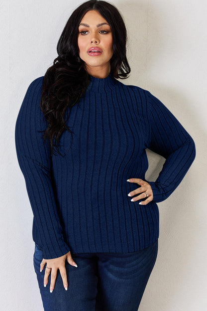 Basic Bae Full Size Ribbed Mock Neck Long Sleeve T-Shirt Carauana Store