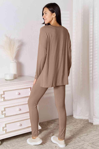Basic Bae Full Size V-Neck Soft Rayon Long Sleeve Top and Pants Lounge Set Carauana Store