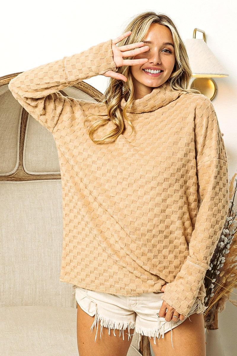 BiBi Checkered Round Neck Thumbhole Long Sleeve Top Carauana Store