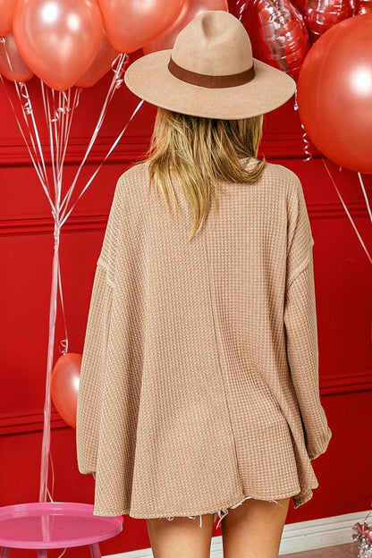 BiBi V-Neck Waffle Uneven Hem Top Carauana Store