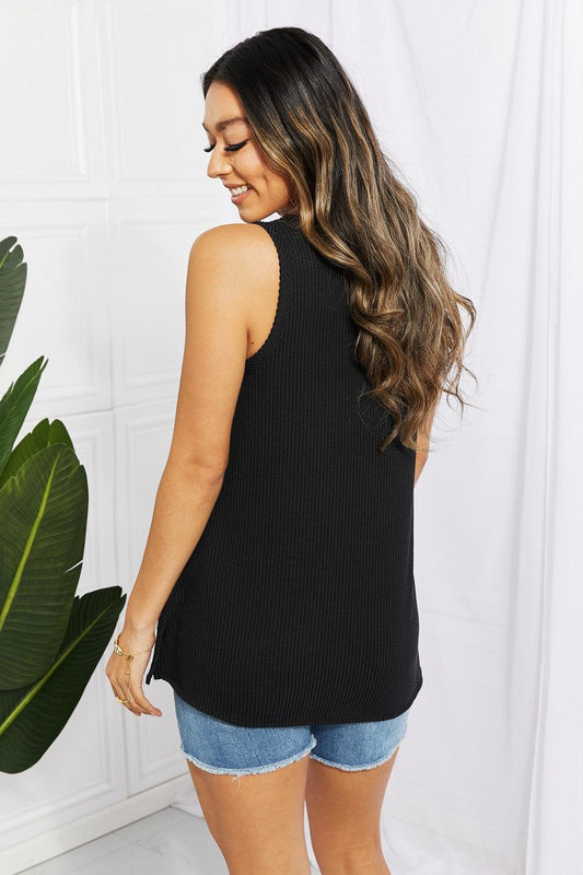 Blumin Apparel Chance of Sun Full Size Ribbed V-Neck Tank in Black Carauana Store