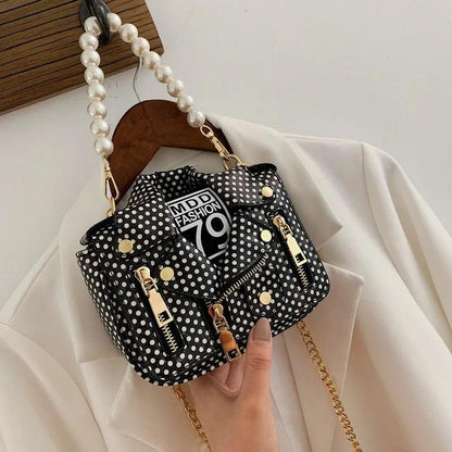 Chic Designer Women Messenger Bags with Pearl Handle and Chain Strap