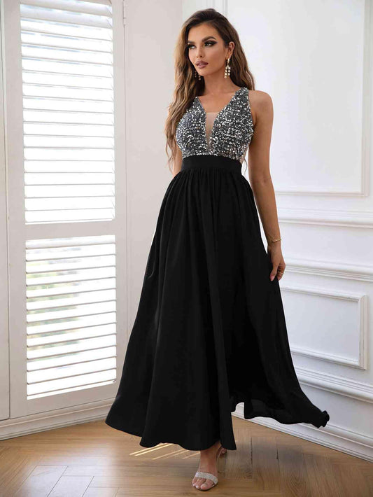 Contrast Sequin Sleeveless Maxi Dress Carauana Store