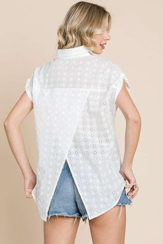 Culture Code Eyelet Crisscross Back Button Up Shirt Carauana Store