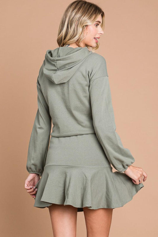 Culture Code Full Size Drawstring Dropped Shoulder Hooded Mini Dress Carauana Store