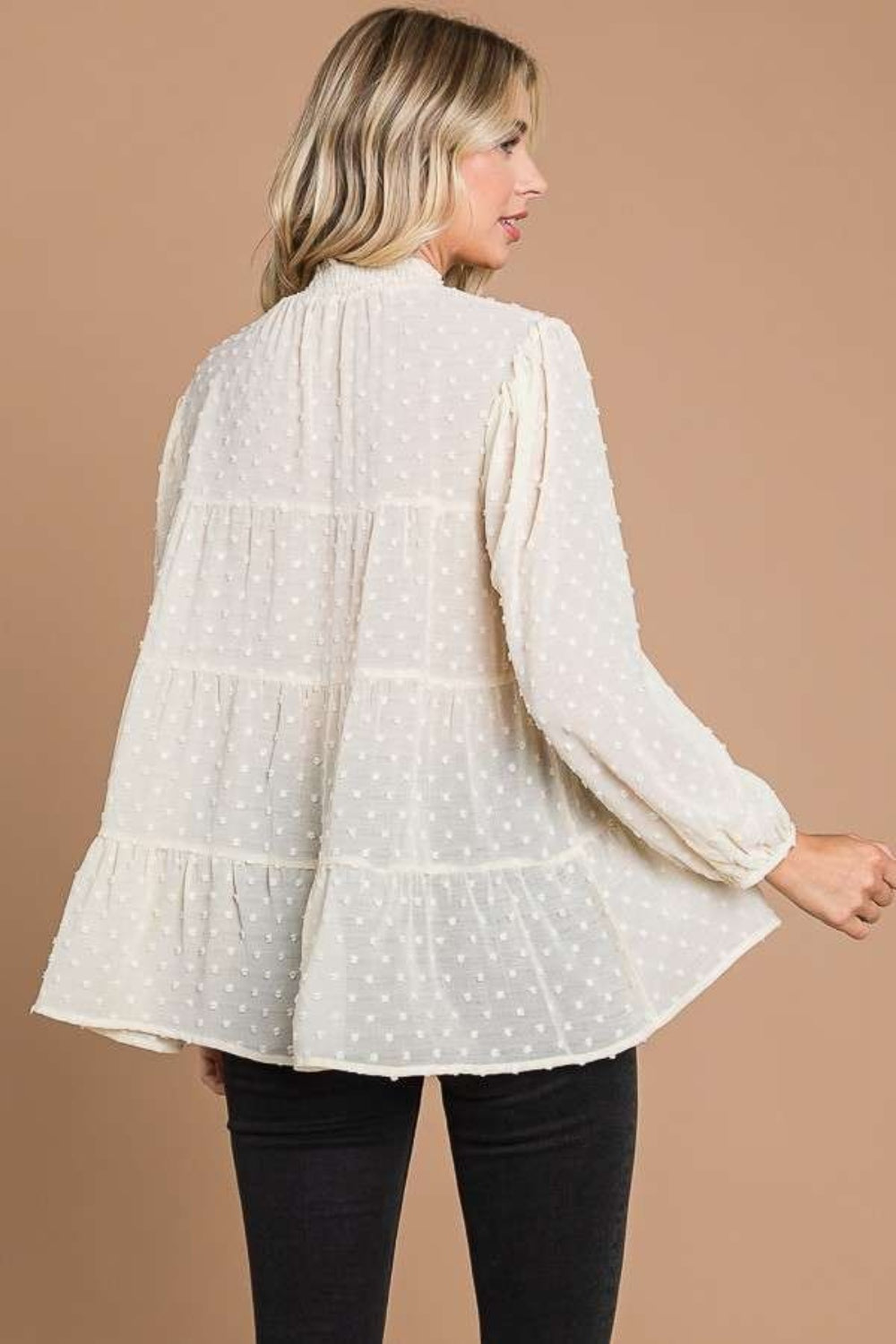 Culture Code Full Size Swiss Dot Smocked Mock Neck Blouse Carauana Store