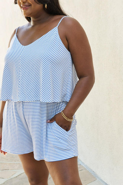 Culture Code Let It Happen Full Size Double Flare Striped Romper in Cobalt Blue Carauana Store
