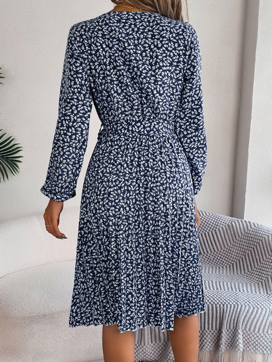 Ditsy Floral Tie Waist Pleated Dress Carauana Store