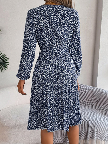 Ditsy Floral Tie Waist Pleated Dress Carauana Store