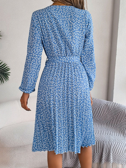 Ditsy Floral Tie Waist Pleated Dress Carauana Store