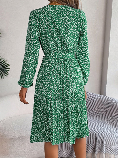 Ditsy Floral Tie Waist Pleated Dress Carauana Store