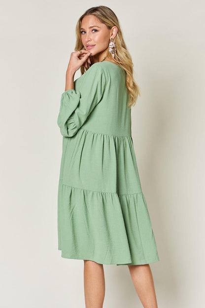 Double Take Full Size V-Neck Balloon Sleeve Tiered Dress Carauana Store