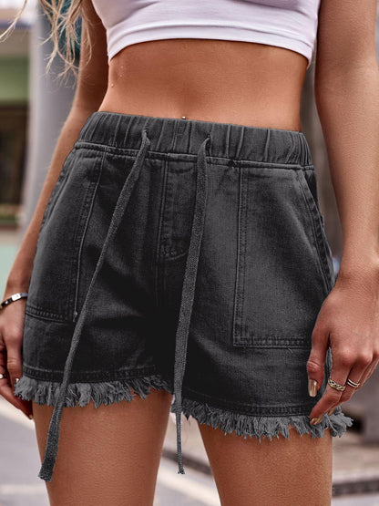 Drawstring Raw Hem Denim Shorts Carauana Store