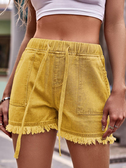 Drawstring Raw Hem Denim Shorts Carauana Store